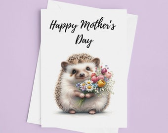 Mother’s Day Card - Happy Mothers Day Card Hedgehog Cute Flowers Premium Quality Handmade Mothers Day Gift Mother's Day Present