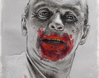 Portrait d'Hannibal Lecter, 24 x 33 cm Fusain Pastel sur papier