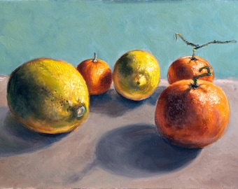 Nature morte aux citrons, huile sur carton toilé, 2023 30 x 40 cm