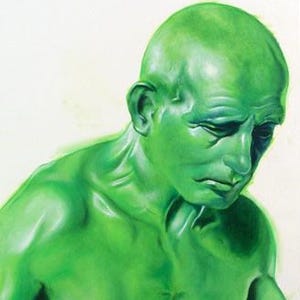 Dipinto ad olio su cartone telato: "vecchio in verde"