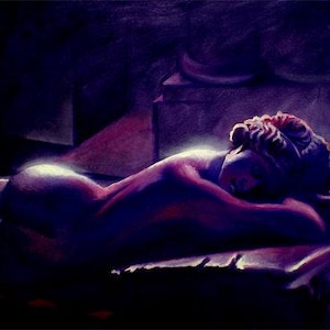 Dipinto a mano su cartone telato: "Venere Dormiente"