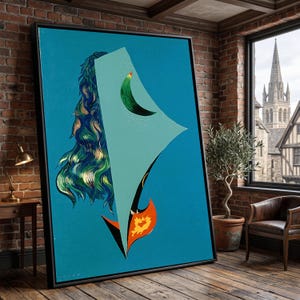 Abstract Surreal Face Canvas Wall Art, Modern Geometric Portrait, Blue Background Contemporary Decor, Artistic Expression Canvas, Ready to