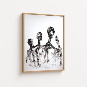 Abstrakte Figuren Wandkunst, Monochrome moderne Malerei, Schwarz-Weiß-Kunstdruck, minimalistische Wohnkultur, expressionistische Leinwandgestaltung