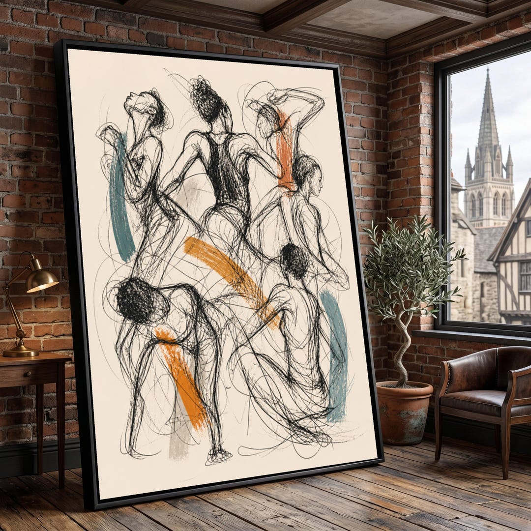Abstract Female Dancer Poses Canvas, Modern Line Art Wall Art ...