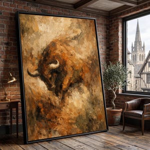 Majestic Bison Canvas Wall Art, Rustic Animal Painting, Earth Tone Decor, Wildlife Canvas Print, Tribal Home Decoration