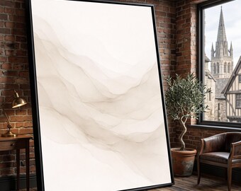 Weiche neutrale Wellen Leinwand, moderne minimalistische Wandkunst, abstrakte fließende Linien, Erdton Wohnkultur, elegante Leinwanddruck