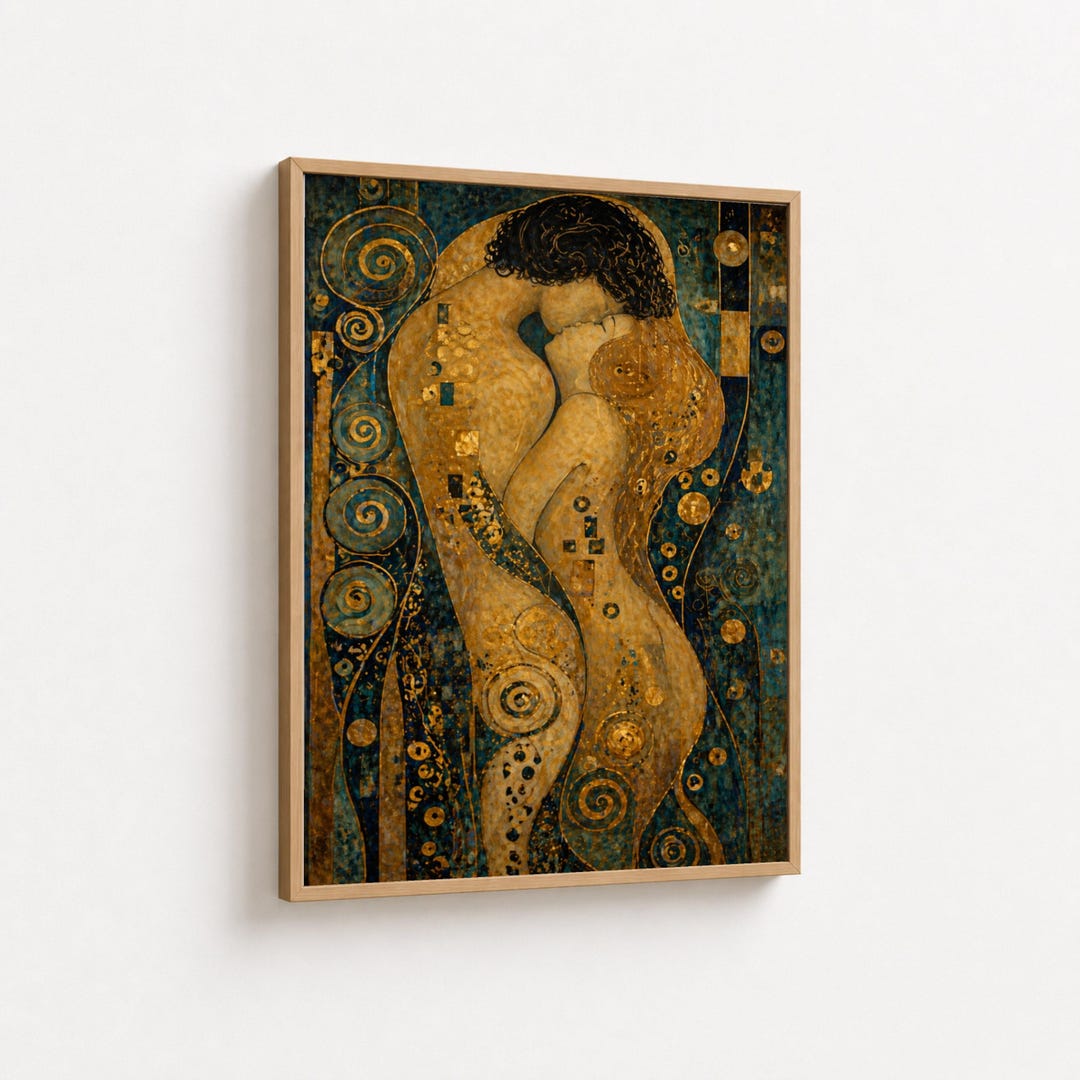 The Kiss Canvas Wall Art, Gustav Klimt Style, Romantic Embrace Painting ...