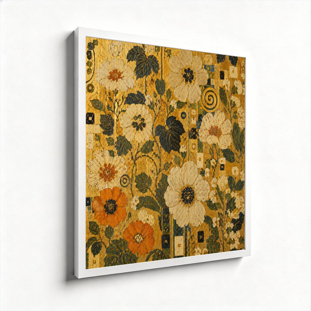 Gustav Klimt Floral Canvas Wall Art, Gold Leaf Flower Painting, Vintage ...