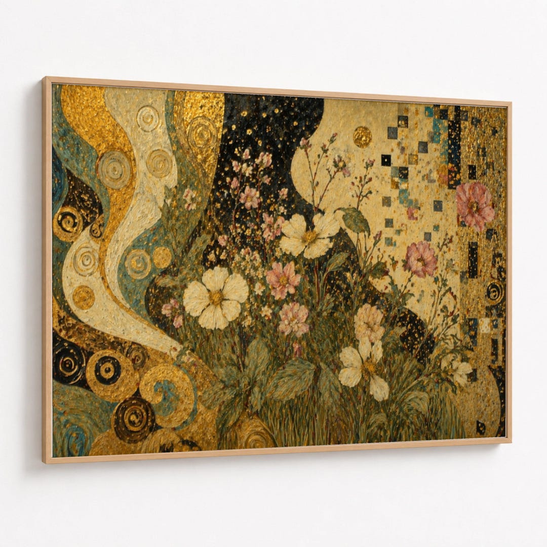 Gustav Klimt Floral Canvas Wall Art, Golden Modern Art Print ...