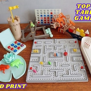 3D print stl file table games collection digital tic tac toe, pac man, chairs, four in a row, bowling, castles image 1