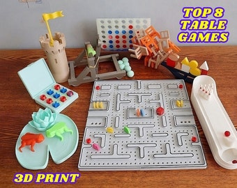 3D print stl file table games collection digital (tic tac toe, pac man, chairs, four in a row, bowling, castles)