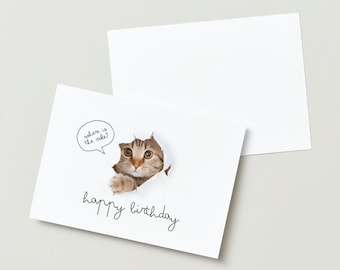 Printable birthday funny cat cake card gift present boyfirend girlfriend paper digital instant download diy occasion