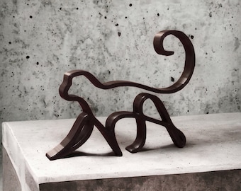 Moneky minimalist sculpture 3D print home decor art present cute office one single line tabletop figure shelf sitter gift