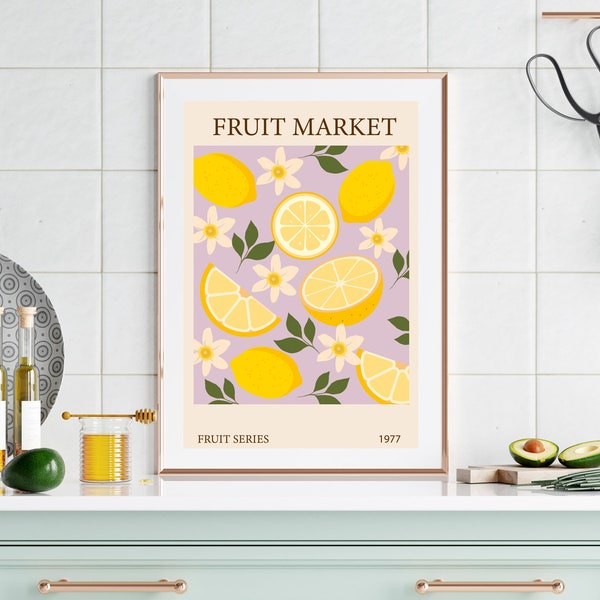 Küchen Poster Zitronen Poster Lemon Print Küche Essen Obst Gesundes Essen Vegan Geburtstag Geburtstagsgeschenk