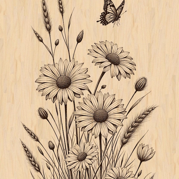 Archivo PNG de flores y mariposas grabadas con láser: Arte floral (descarga digital)