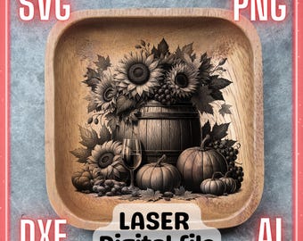 Autumn Barrel | Laser Engrave File PNG SVG for Wood, Coasters, Charcuterie board, Cutting Chopping Board | LightBurn, Glowforge, Xtool
