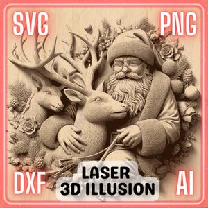 3D Illusion Weihnachten Nikolaus Rentier | Laser Gravur Datei PNG SVG Charcuterie Brett, Schneidebrett | LightBurn, Glowforge, Xtool
