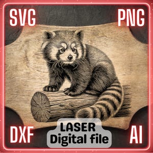 Panda rojo / Archivo de grabado láser PNG SVG para madera, posavasos, tabla de charcutería, tabla de cortar / LightBurn, Glowforge, Xtool