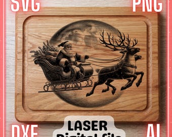 Santa Sleigh Laser Engrave File | Coaster & Board Design (Digital Download)