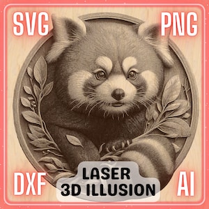 3D Illusion Roter Panda | Laser Gravur Datei PNG SVG Holz, Untersetzer, Charcuteriebrett, Schneidebrett | LightBurn, Glowforge, Xtool