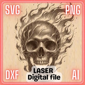 Fiery Skull | Laser Engrave File PNG SVG Coasters, Charcuterie board, Cutting Chopping Board | LightBurn, Glowforge, Xtool