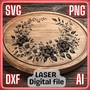 Blumenmuster | Laser Gravur Datei PNG SVG für Holz, Untersetzer, Charcuteriebrett, Schneidebrett | LightBurn, Glowforge, Xtool