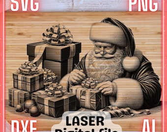 Santa with Presents Laser Engrave File: Coasters, Charcuterie Board (Digital Download)