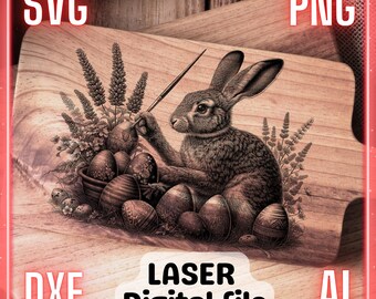 Bunny paint Easter eggs | Laser Engrave File PNG SVG Wood, Coasters, Charcuterie board, Cutting Chopping Board | LightBurn, Glowforge, Xtool