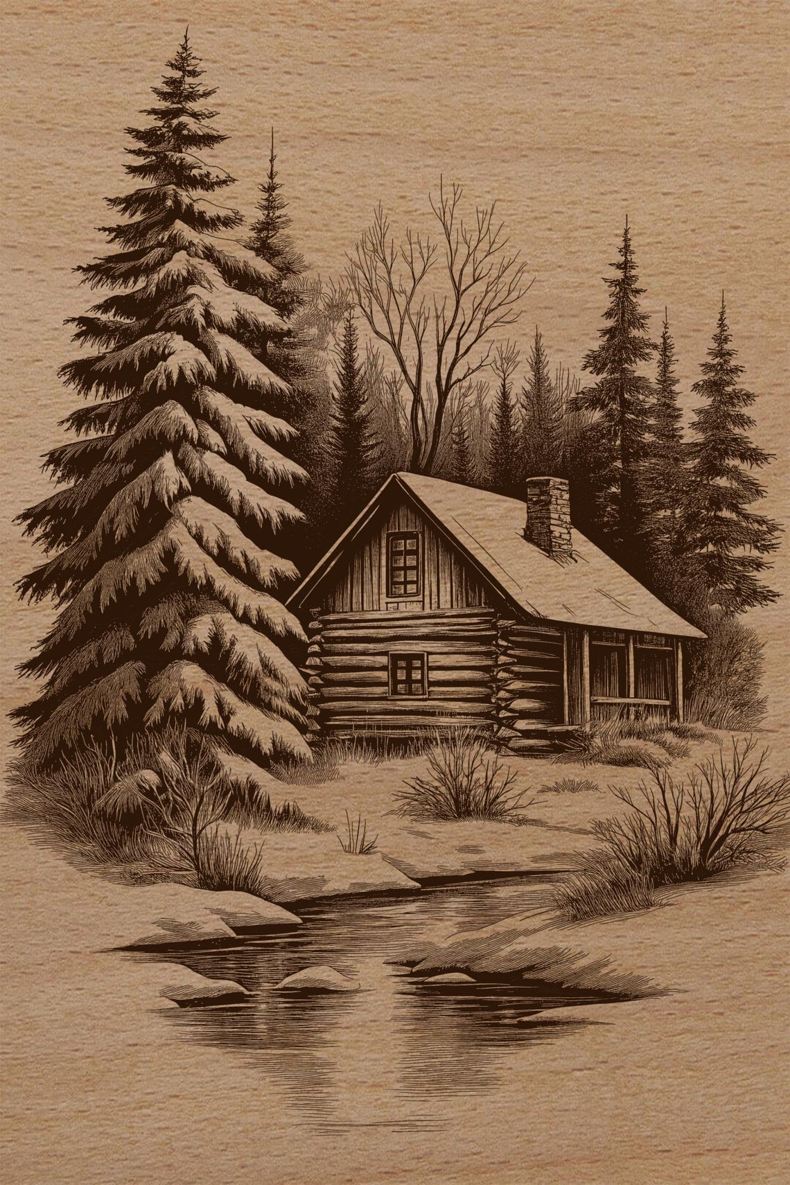 Log Cabin in Snow Forest Laser Engrave PNG File: Rustic Nature Art ...