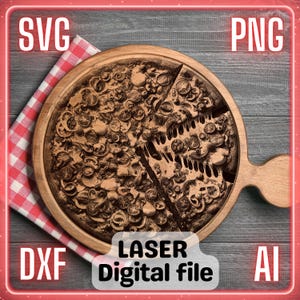 Pizza Lebensmittel Küche | Laser Gravur Datei PNG SVG Holz, Untersetzer, Charcuteriebrett, Schneidebrett | LightBurn, Glowforge, Xtool