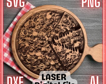 Pizza Food Kitchen | Laser Engrave File PNG SVG Wood, Coasters, Charcuterie board, Cutting Chopping Board | LightBurn, Glowforge, Xtool