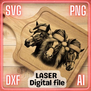 Kerstpaard | Lasergraveerbestand PNG SVG-onderzetters, charcuteriebord, snijplank | LightBurn, Glowforge, Xtool