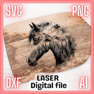 Horse Farm Engraving | Laser Engrave File PNG SVG Wood, Coasters, Charcuterie board, Cutting Chopping Board | LightBurn, Glowforge, Xtool