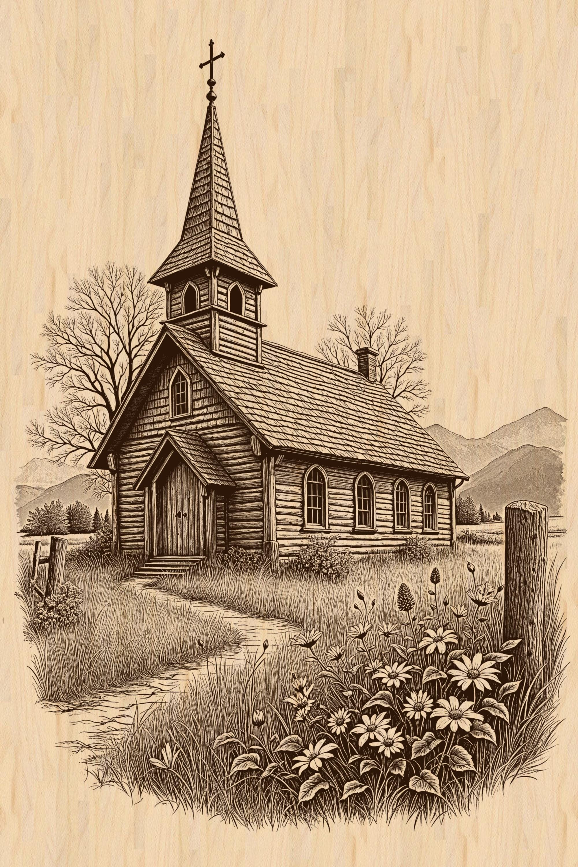 Rustic Old Wooden Church Laser Engrave PNG File (digital Download ...