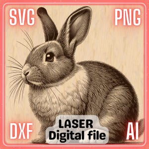 Niedliches Kaninchen | Laser Gravur Datei PNG SVG für Holz, Untersetzer, Charcuteriebrett, Schneidebrett | LightBurn, Glowforge, Xtool