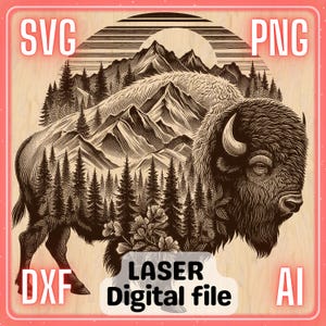 Amerikanischer Büffel Bison | Laser Gravur Datei PNG SVG Holz Untersetzer, Charcuteriebrett, Schneidebrett | LightBurn, Glowforge, Xtool