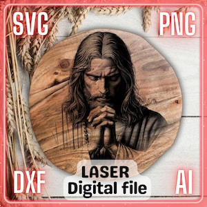 Jesus betet | Religion | Laser Gravur Datei PNG SVG Untersetzer, Charcuteriebrett, Schneidebrett | LightBurn, Glowforge, Xtool