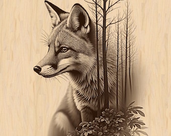 Laser Engrave Fox PNG: Forest Landscape, Wild Nature Art (Digital Download)