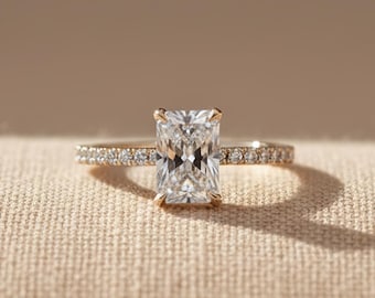 Anello di proposta di matrimonio con alone nascosto, anello di fidanzamento con diamante moissanite taglio brillante e rotondo, regalo di anniversario per la moglie, anello regalo per la festa della mamma
