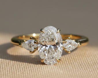 Minimalist Trilogy Wedding Proposal Ring, Oval & Fancy Cut CZ Stone Engagement Ring, Anniversary Gift For Wife, Three Stone Promise Ring