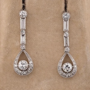 Baguette & Old European Cut Moissanite Diamond Earring, Antqiue Teardrop Earring, Vintage Style Dangle Drop Earring, Engagement Gift Earring