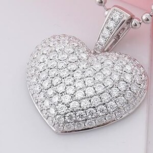 Loveable Heart Shape Charm Pendant, Pave Set Round Cut Moissanite Diamond Heart Pendant, 14k White Gold Pendant For Women, Gift For Love