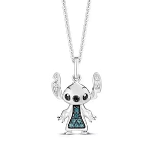 Cutest &quot;Stitch&quot; Charm Pendant Necklace, Lilo And Stitch Little Monster Necklace In 925 Silver, Cartoon Inspired Necklace, Kid&#39;s Wear Pendant