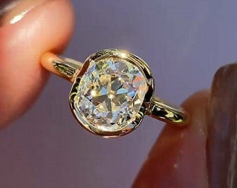 Bezel Set Old Mine Cut Moissanite Diamond Ring, Minimalist Solitaire Ring, Daily Wear Ring For Women&#39;s, Wedding Proposal Ring, Gift For Her