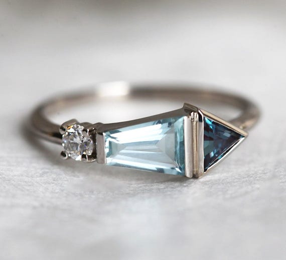 Multi Shape CZ Stone Ring, Three Stone Wedding Ring, Minimalist Ring, 925 Silver & Gold Gemstone Ring, Classic Engagement Ring For Women