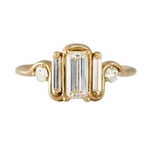 Woman's Minimalist Ring, Baguette & Round CZ Stone Engagement Ring, Five Stone Ring For Her, 10K Yellow Gold Delicate Ring, Daily Wear Ring