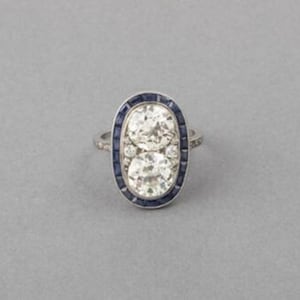 Sapphire Baguette & Old European Cut CZ Stone Ring, Two Stone Vintage Inspired Ring, Edwardian Wedding Ring For Her, Antique Art Deco Ring