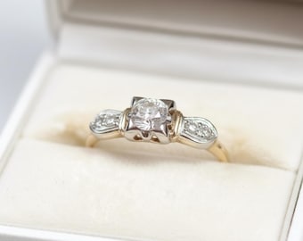 Old European Cut Moissanite Diamond Ring, Five Stone Wedding Engagement Ring, Anniversary Gift For Wife, Two Tone Gold Vintage Style Ring