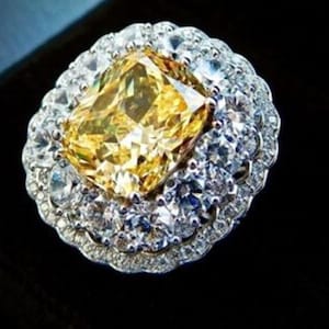 Attractive Canary Yellow Cushion Cut CZ Stone Ring, Cocktail Party Wear Ring For Women, Gemstone Wedding Ring, 925 Silver Engagement Ring