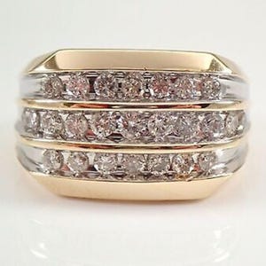 Channel Set Round Moissanite Diamond Ring, Two Tone Gold Wedding Ring, Groom Gift Ring, Father's Day Gift, Gift For Husband, Proposal Ring